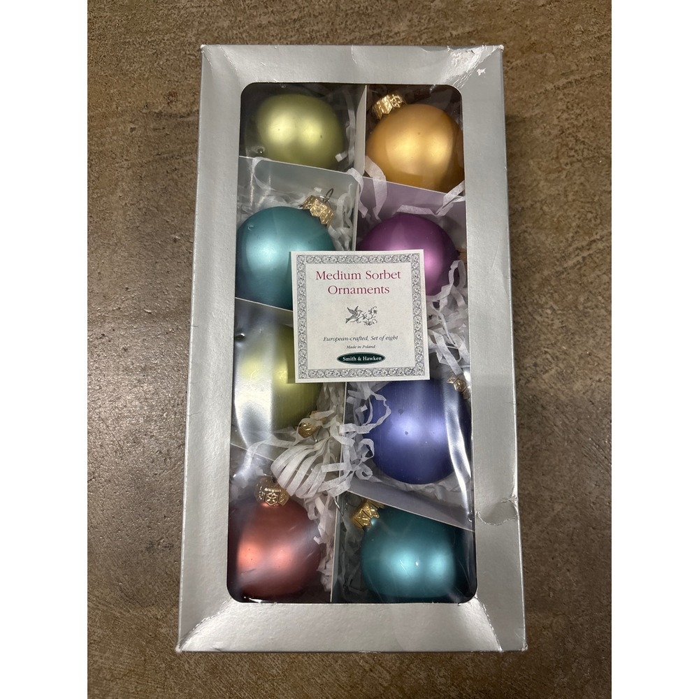 Smith & Hawken Medium Sorbet Ornaments Pastel Multicolor Poland Made Set of  8